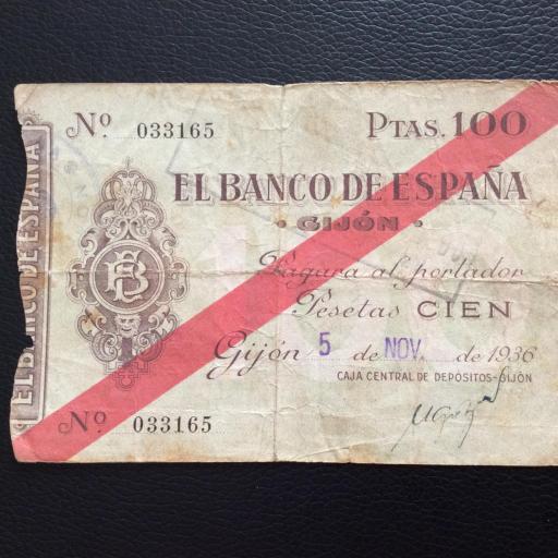 100 PESETAS 1936 - BANCO DE ESPAÑA GIJÓN 
