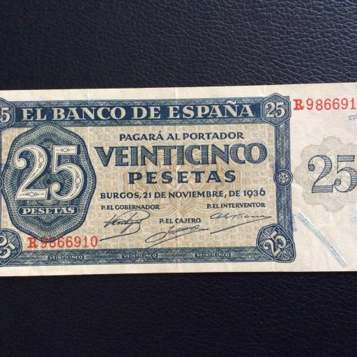 25 PESETAS 1936 - GUERRA CIVIL ESPAÑOLA - BURGOS 