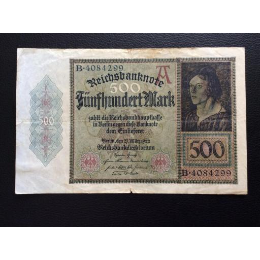 500 MARK 1922 - BERLÍN ALEMANIA - REICHSBANKNOTE