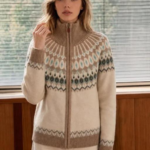 Cárdigan cremallera jacquard nórdico