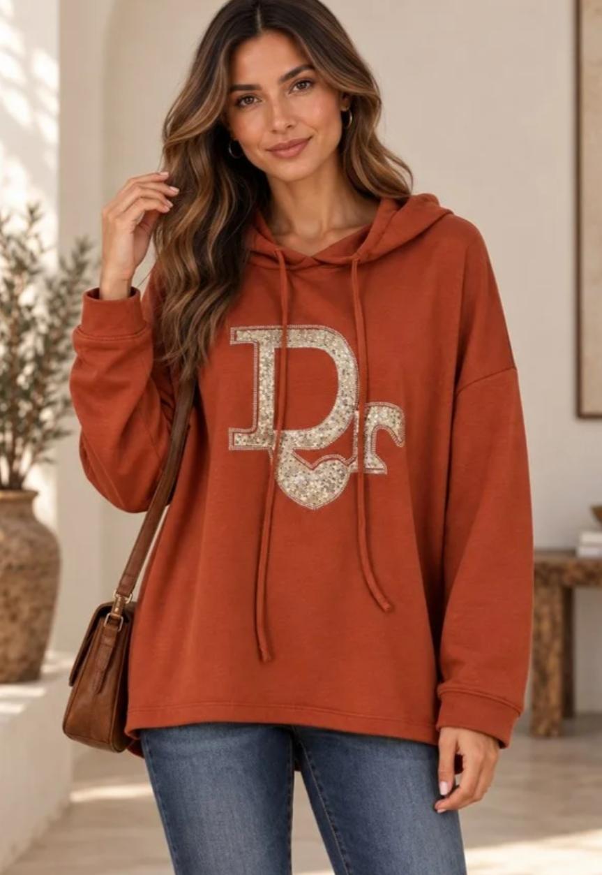 Sudadera capucha y strass talla grande