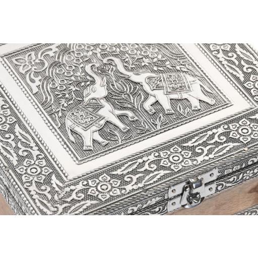 JOYERO MADERA ALUMINIO 18X18X6 ELEFANTE PLATEADO [2]