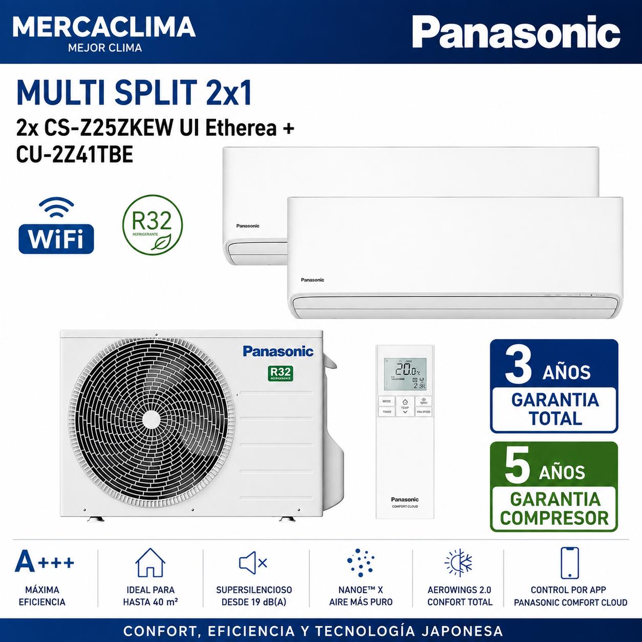 Multi Split 2x1 Panasonic 2x CS-Z25ZKEW UI Etherea + CU-2Z41TBE