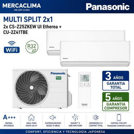 Multi Split 2x1 Panasonic 2x CS-Z25ZKEW UI Etherea + CU-2Z41TBE