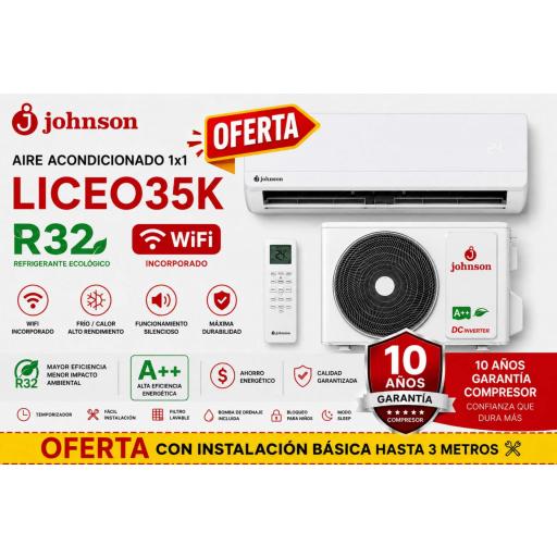 Johnson LICEO 35K Aire Acondicionado 1x1 WIFI+ Instalación Básica hasta 3 metros(solo ALICANTE)