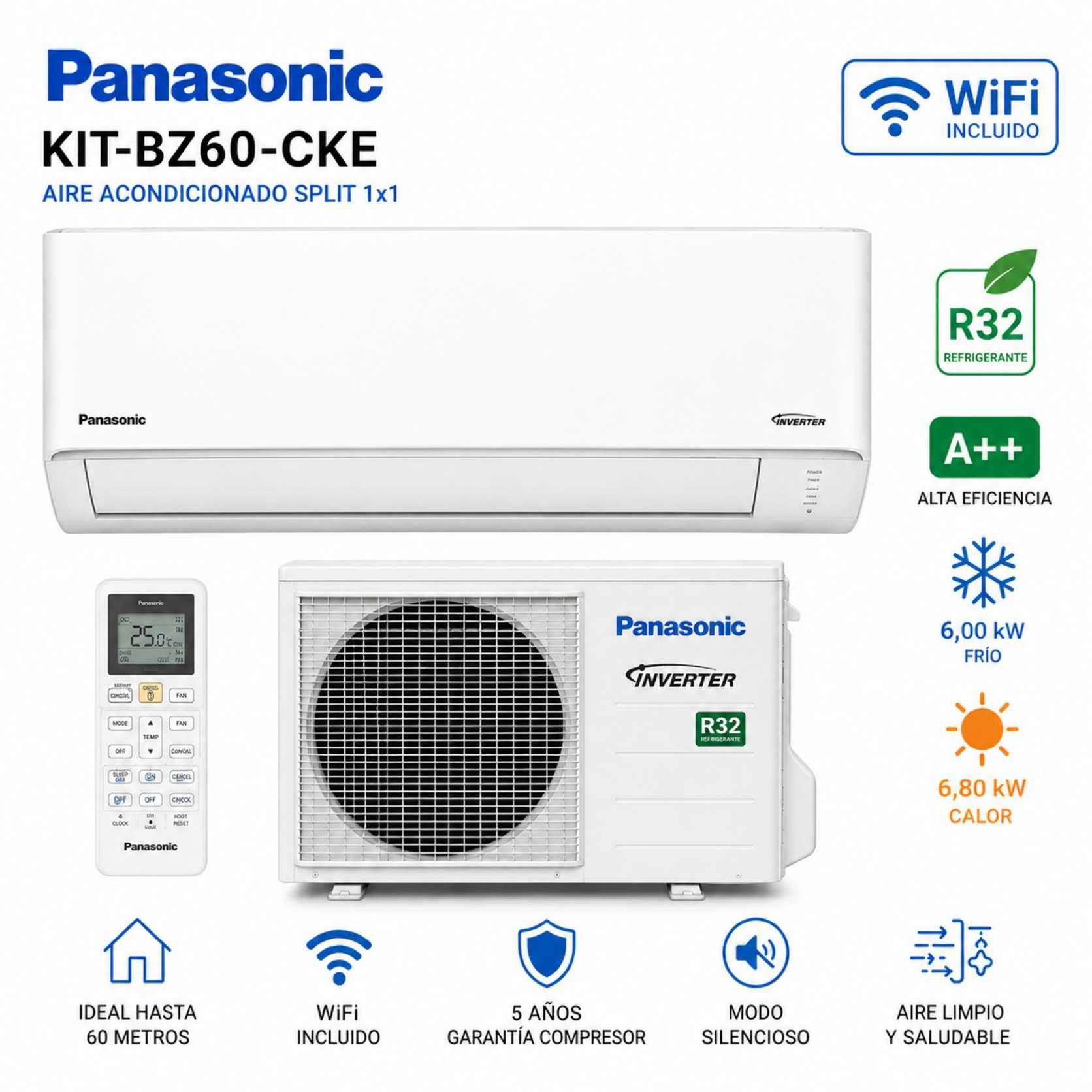 Aire acondicionado Split 1x1 Panasonic Kit-BZ60-CKE WIFI