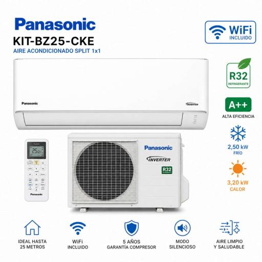 Aire acondicionado Split 1x1 Panasonic Kit-BZ25-CKE WIFI [0]