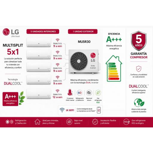 MultiSplit 5x1 LG x4 Dualcool 9 IA WIFI + Dualcool 12 IA WIFI + MU5R30 A+++