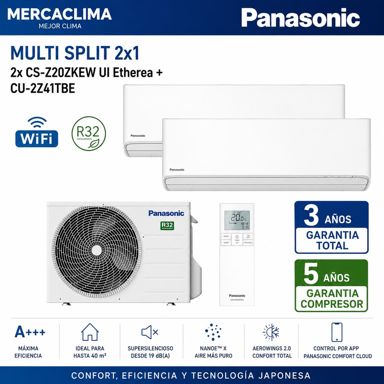 Multi Split 2x1 Panasonic 2x CS-Z20ZKEW UI Etherea + CU-2Z41TBE
