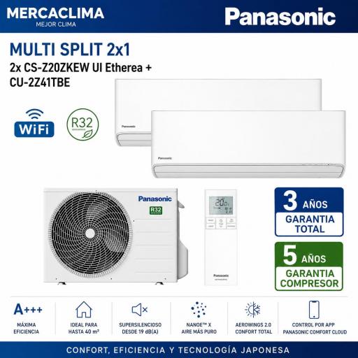 Multi Split 2x1 Panasonic 2x CS-Z20ZKEW UI Etherea + CU-2Z41TBE