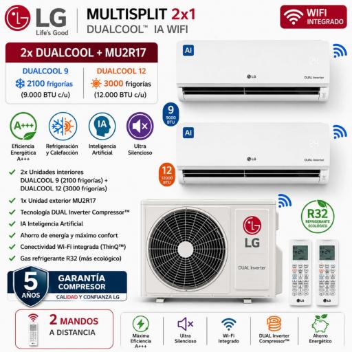 MultiSplit 2x1 LG Dualcool 9 + Dualcool12 + MU2R17 A+++