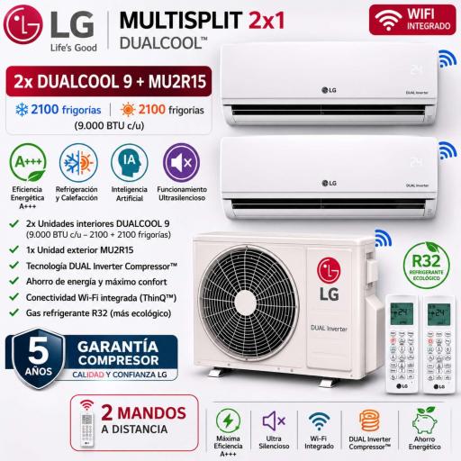 MultiSplit 2x1 LG 2x Dualcool 9 + MU2R15 A+++