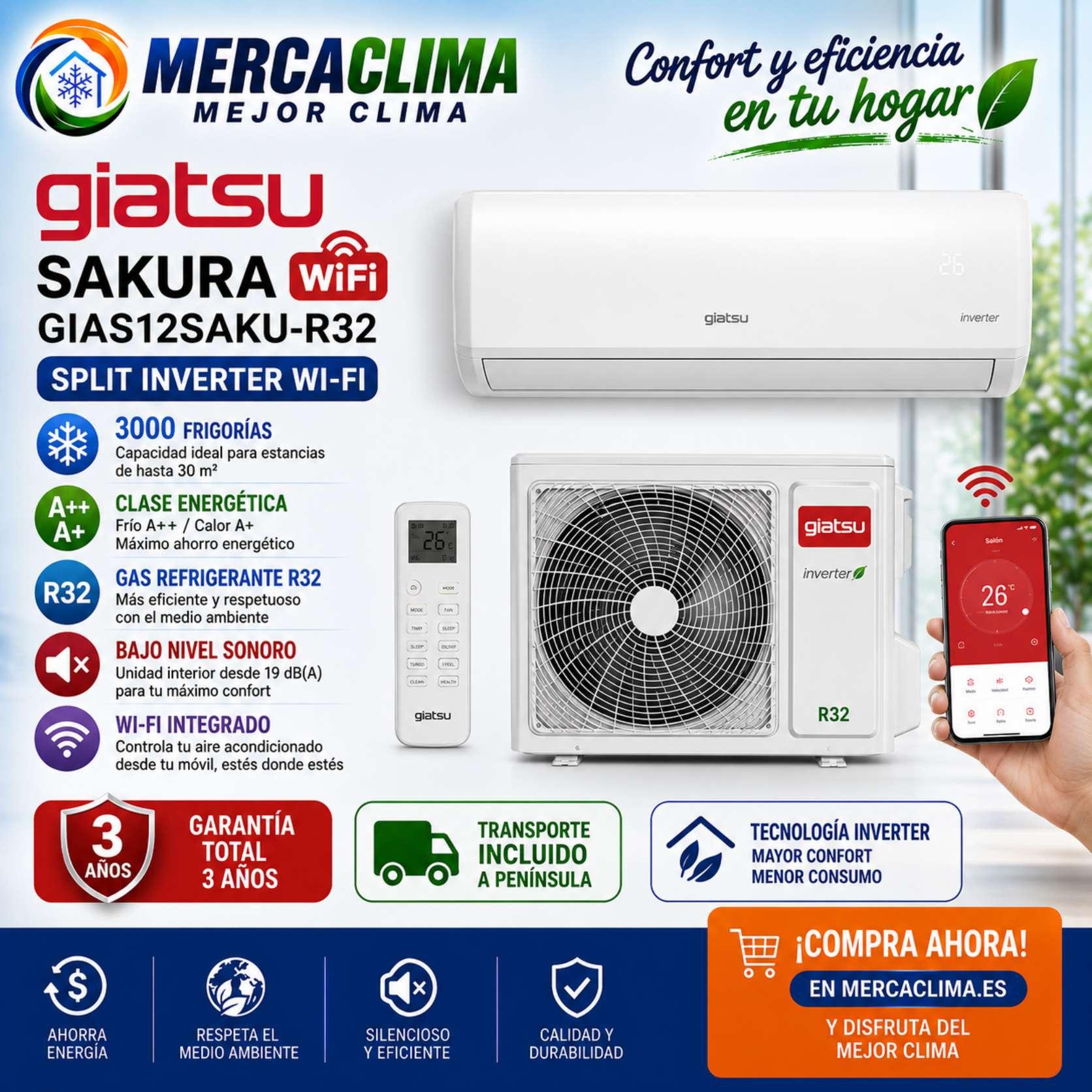 Split Giatsu SAKURA GIAS12SAKU-R32 WiFi A++