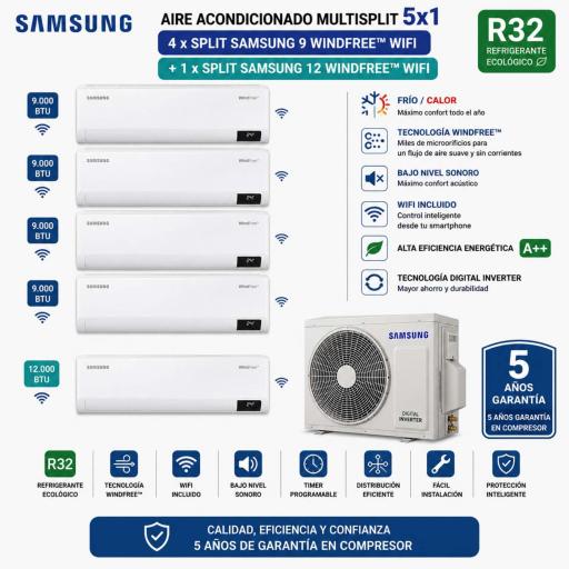 Multisplit 5x1 Samsung 4x Samsung 9 WindFree + Samsung 12 WindFree