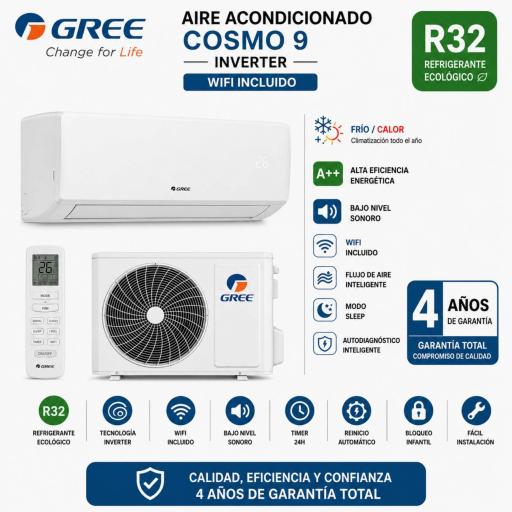 Aire acondicionado Gree Cosmo 9 inverter A++ WIFI