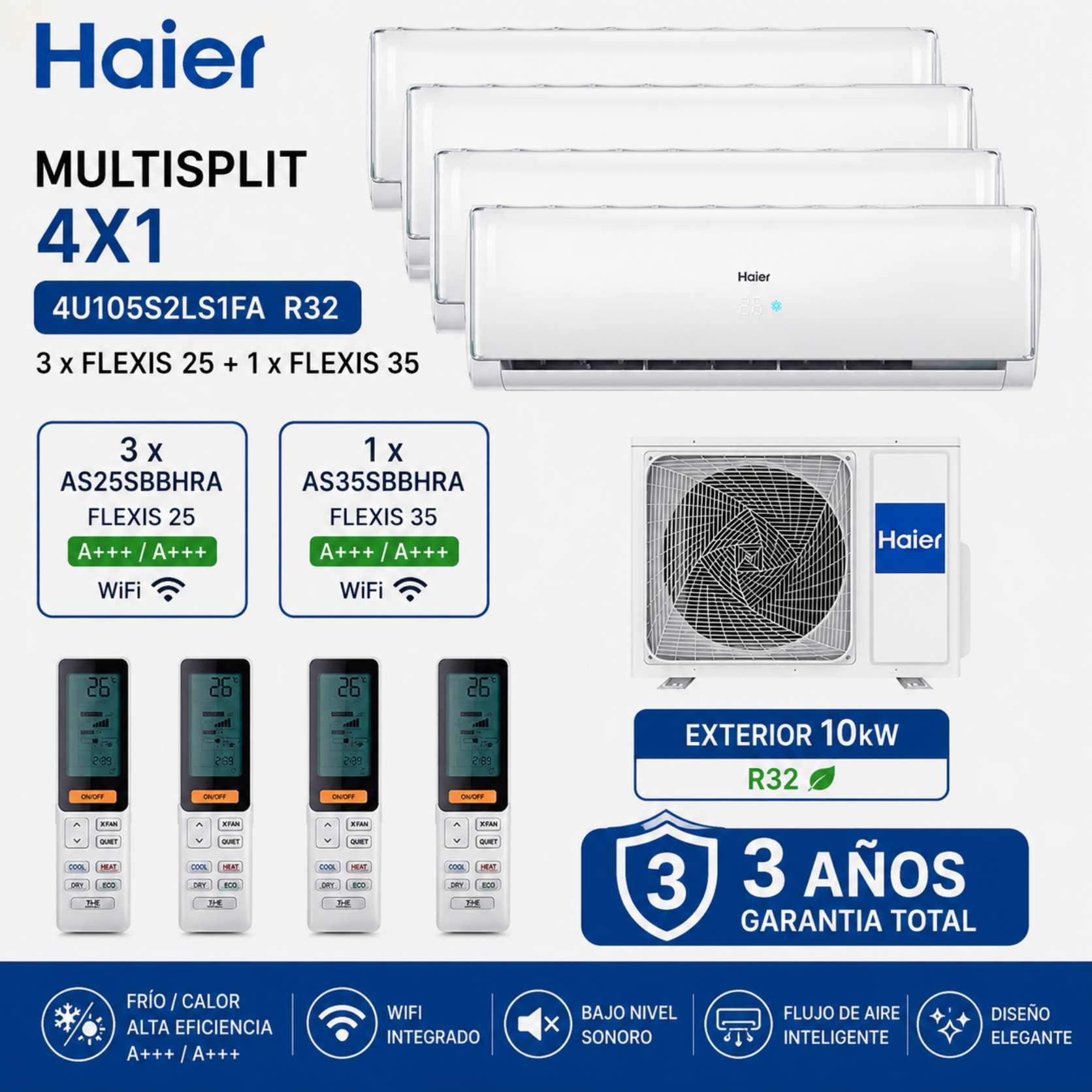 4X1 HAIER 4U105S2LS1FA+3 FLEXIS AS25SBBHRA+1 FLEXIS AS35SBBHRA A+++/A+++ WIFI