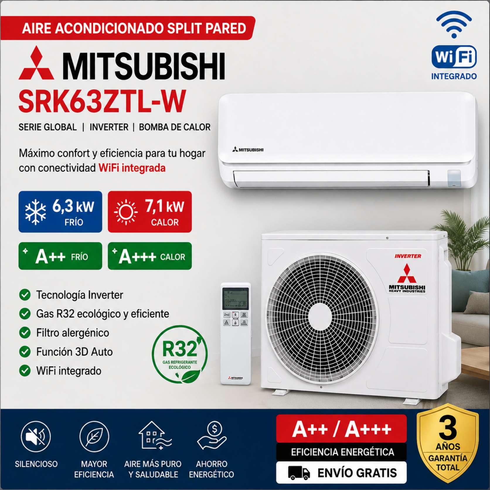 AIRE ACONDICIONADO SPLIT MITSUBISHI HEAVY SRK63ZTL-W