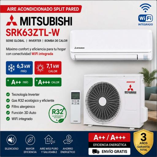 AIRE ACONDICIONADO SPLIT MITSUBISHI HEAVY SRK63ZTL-W