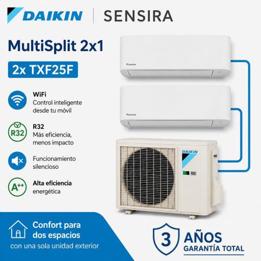 MultiSplit 2x1 Daikin Sensira 2x TXF25F WiFi Incluido