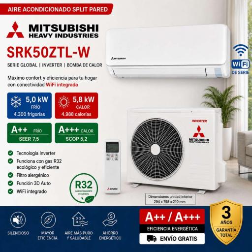 AIRE ACONDICIONADO SPLIT MITSUBISHI HEAVY SRK71ZTL-W