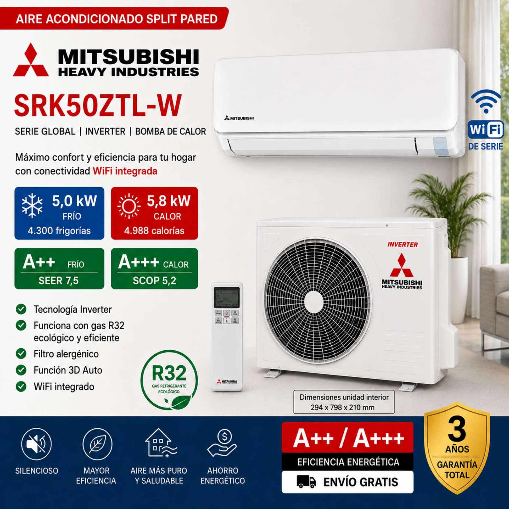 AIRE ACONDICIONADO SPLIT MITSUBISHI HEAVY SRK50ZTL-W