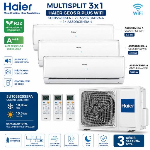 3X1 HAIER 5U105S2SS5FA+ 2 AS35RBAHRA-4 UI GEOS R PLUS+ 1 AS50RCBHRA-4 U I GEOS R PLUS