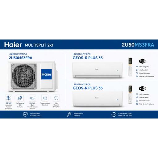 MultiSplit 2x1 Haier 2U50MS3FRA + GEOS-R PLUS 35 + GEOS-R PLUS 35 WiFi