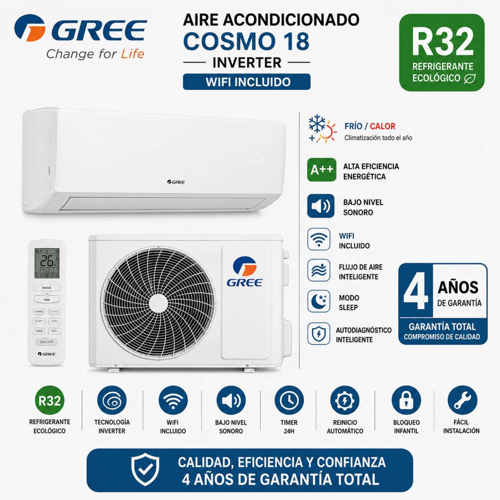 Aire acondicionado Gree Cosmo 18 inverter A++ WIFI