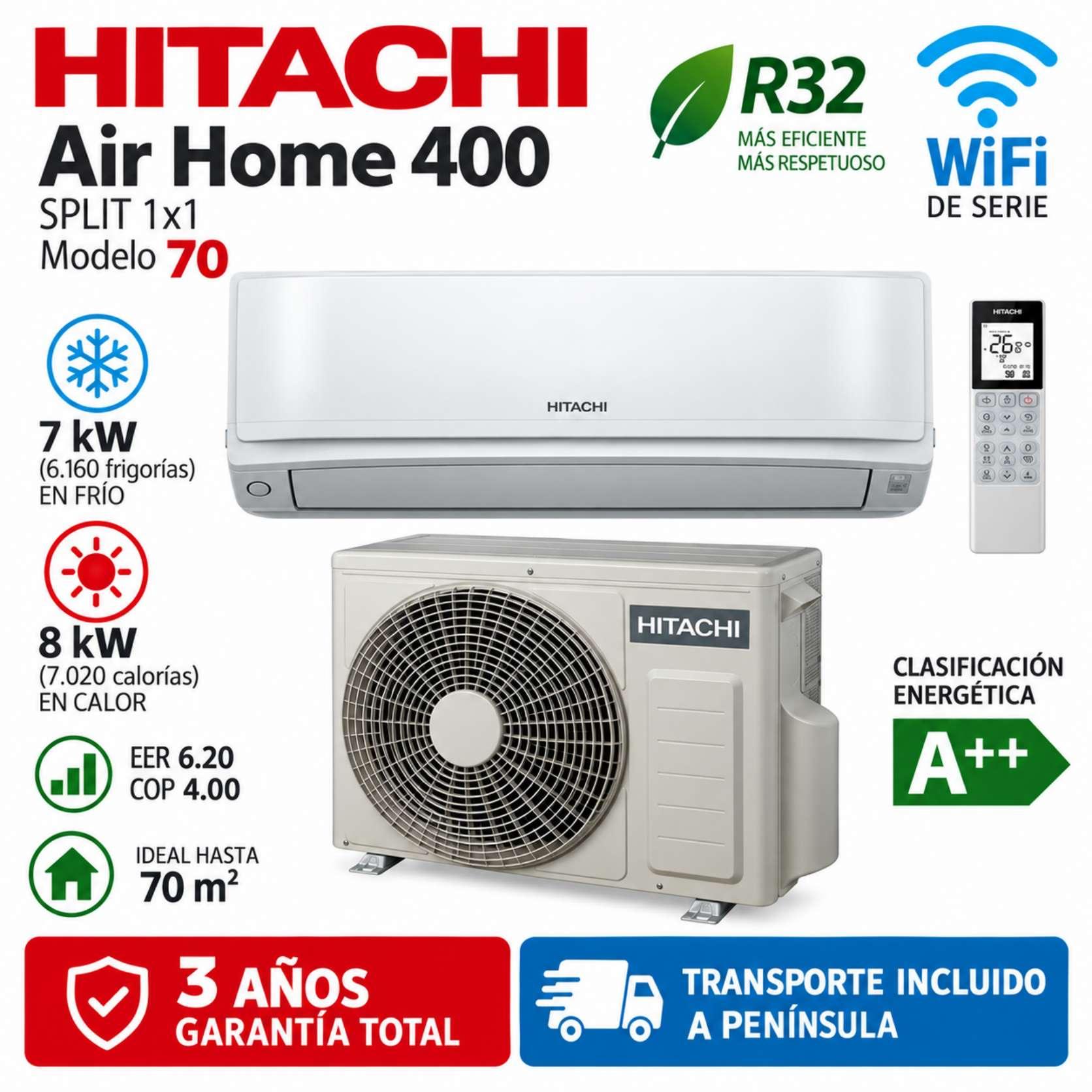 Split Air Home 400 Hitachi RAK-DJ70PHAE WiFi