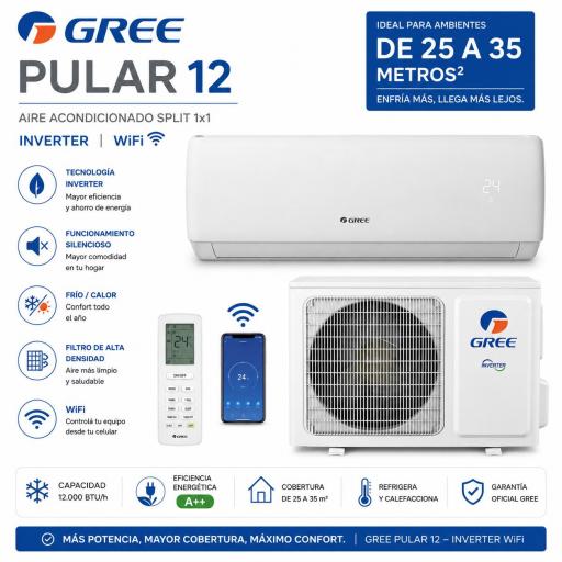 Aire Acondicionado Split 1x1 Gree Pular 12 Inverter WiFi