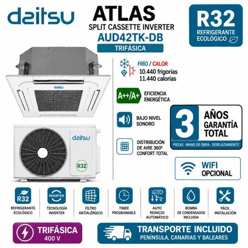Aire Acondicionado Daitsu Cassette Atlas AUD 42TK DB TRIFASICO 