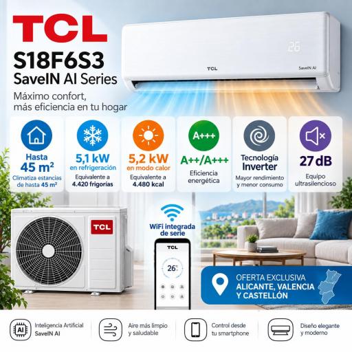 TCL S18F6S3 SaveIN AI Series Aire Acondicionado 1x1 (SOLO VALENCIA Y ALICANTE)