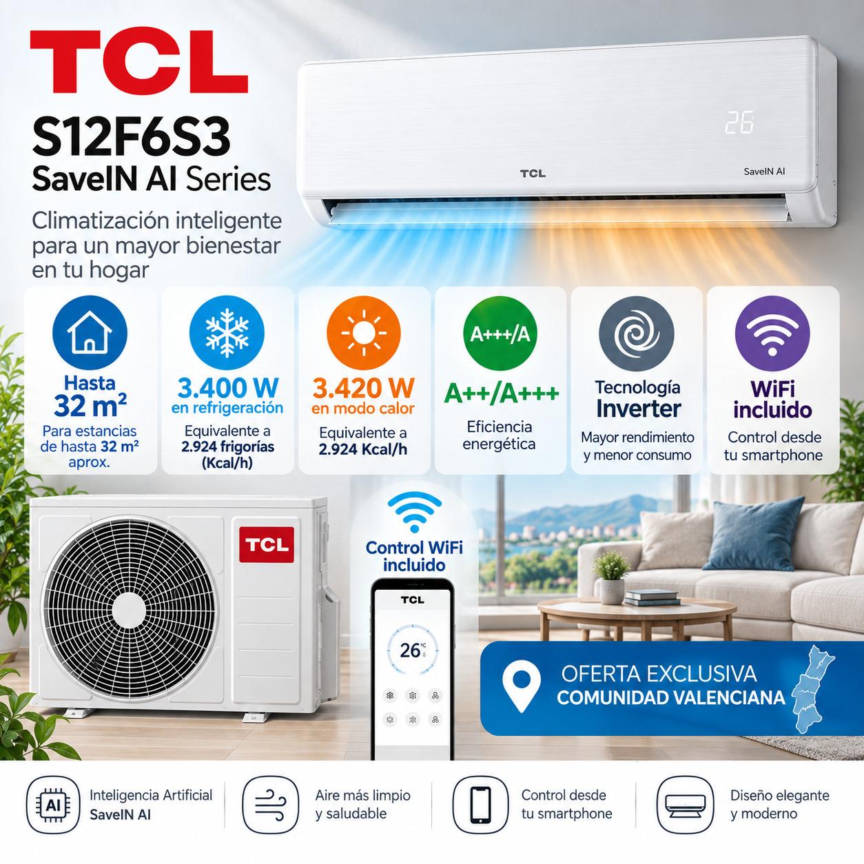 Aire split TCL S12F6S3 WIFI (SOLO VALENCIA Y ALICANTE)
