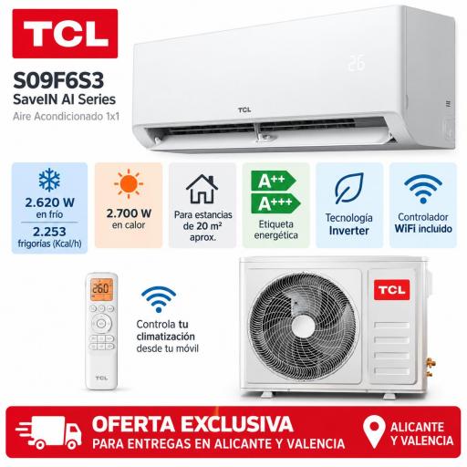Aire split TCL S09F6S3 WIFI (SOLO VALENCIA Y ALICANTE)