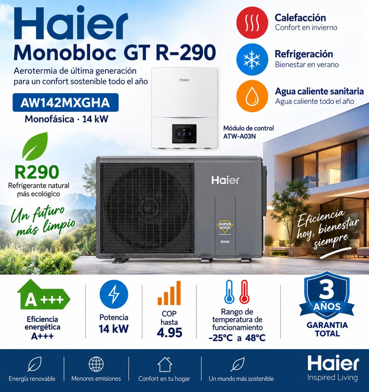 Aerotermia HAIER AW142MXGHA UE GT (R-290)+ATW-A03N
