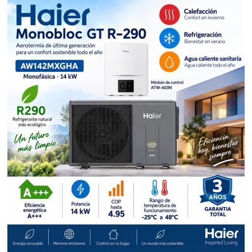 Aerotermia HAIER AW142MXGHA UE GT (R-290)+ATW-A03N