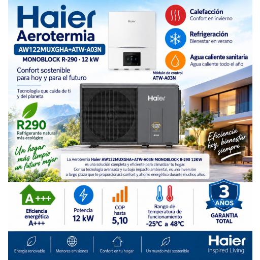 Aerotermia HAIER AW122MXGHA UE GT (R-290)+ATW-A03N