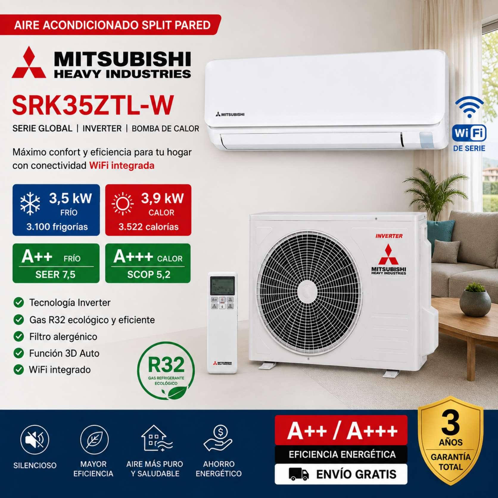 AIRE ACONDICIONADO SPLIT MITSUBISHI HEAVY SRK35ZTL-W