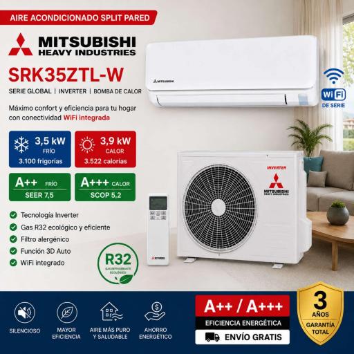 AIRE ACONDICIONADO SPLIT MITSUBISHI HEAVY SRK35ZTL-W