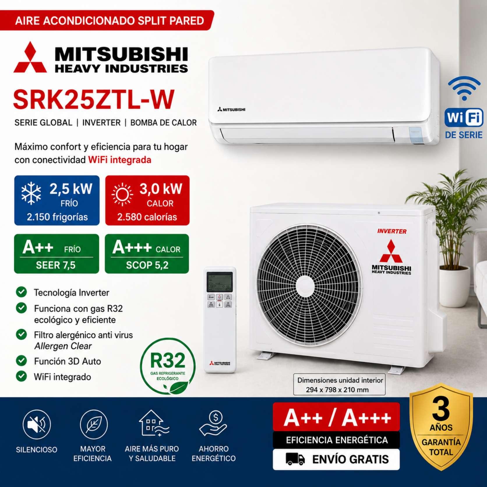 Aire Acondicionado Split Mitshubisi Heavy SRK25ZTL-W