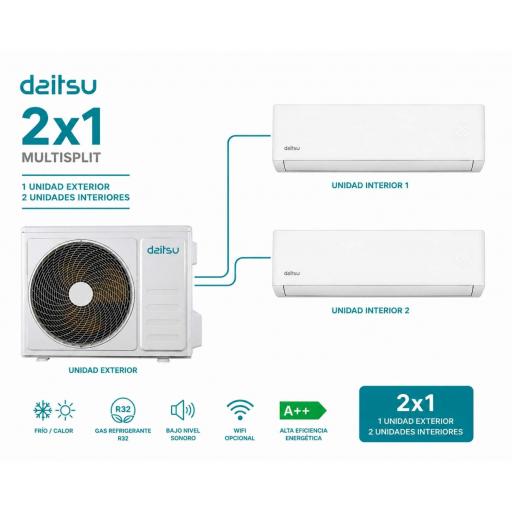 Daitsu Aire Acondicionado 2x1 Free Max 2 split DS-24 KTP-6 A+++ wifi+DOSM-42KDT
