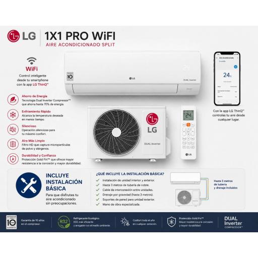 Split LG PRO wifi WZ12 modelo 2026+ instalación básica hasta 3 metros(solo Alicante)