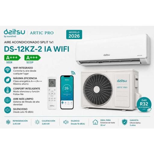 Aire Acondicionado Artic Pro Split 1x1 DAITSU DS-12KZ-2 IA WIFI A+++/A+++(MODELO 2026)