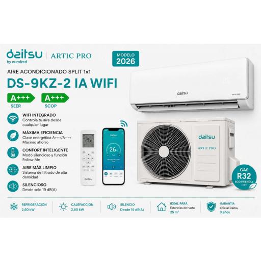 Aire Acondicionado Artic Pro Split 1x1 DAITSU DS-9KZ-2 IA WIFI A+++(MODELO 2026)