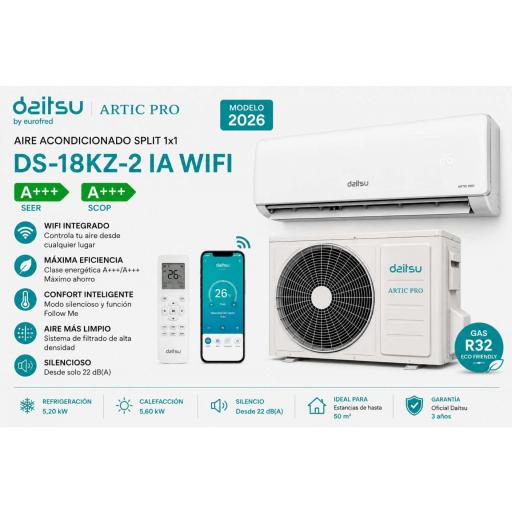 Aire Acondicionado Artic Pro Split 1x1 DAITSU DS-18KZ-2 IA WIFI A+++(MODELO 2026)