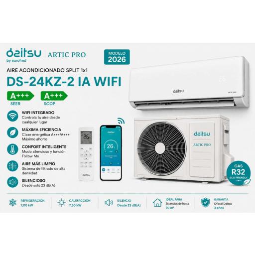 Aire Acondicionado Artic Pro Split 1x1 DAITSU DS-24KZ-2 IA WIFI A+++(MODELO 2026)