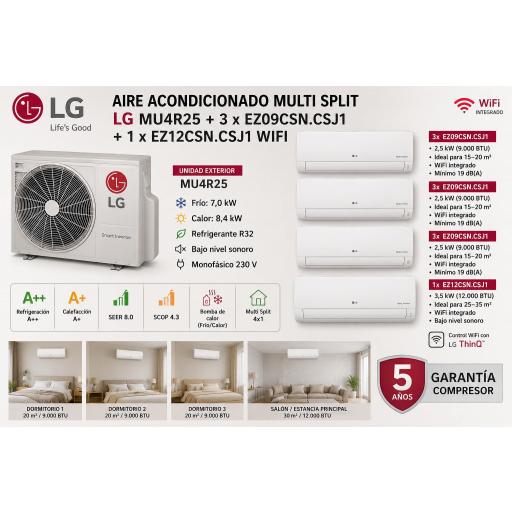 Aire Acondicionado Multi Split LG MU4R25 + 3 x EZ09CSN.CSJ1 + 1 x EZ12CSN.CSJ1 WIFI [0]