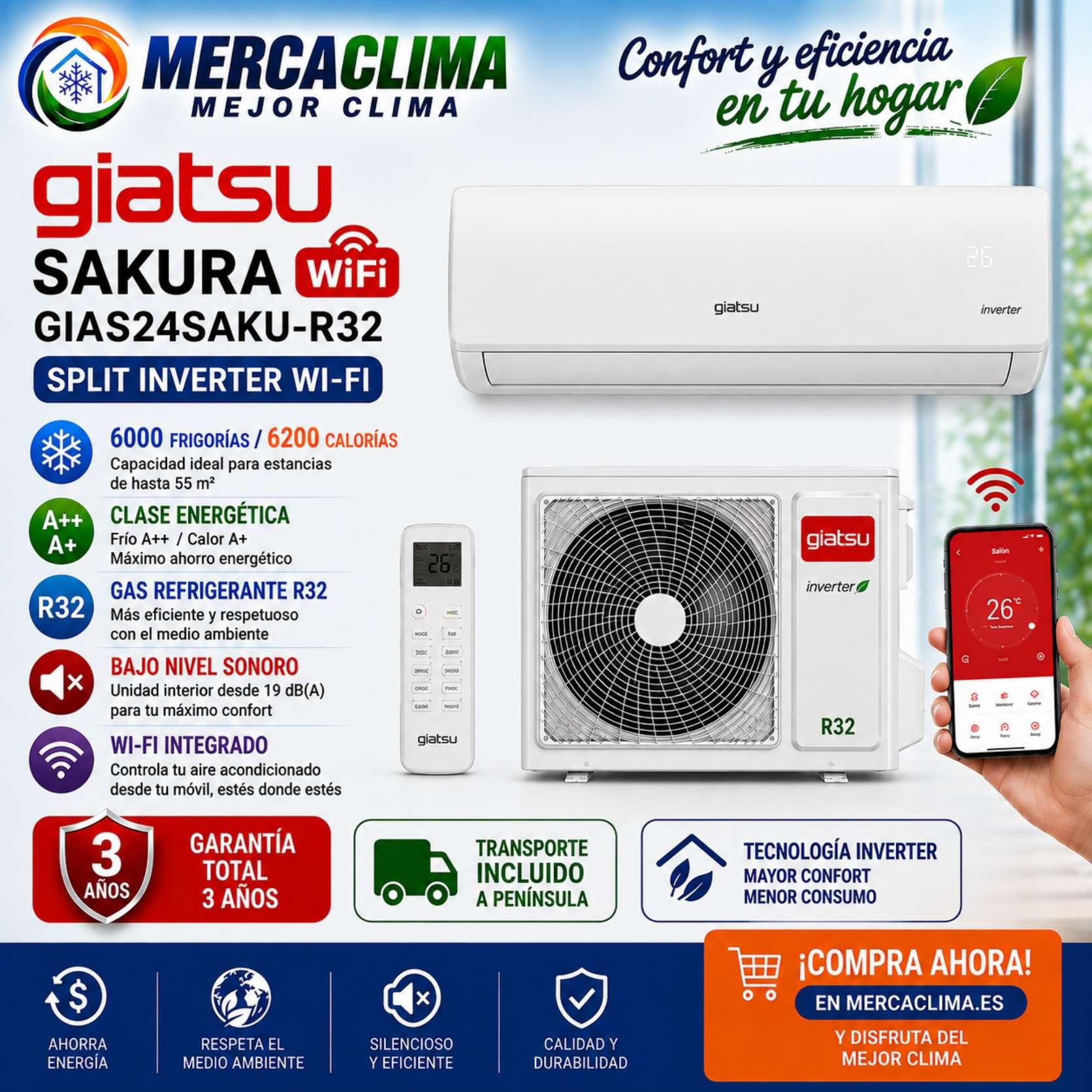 Split Giatsu SAKURA GIAS24SAKU-R32 WiFi A++