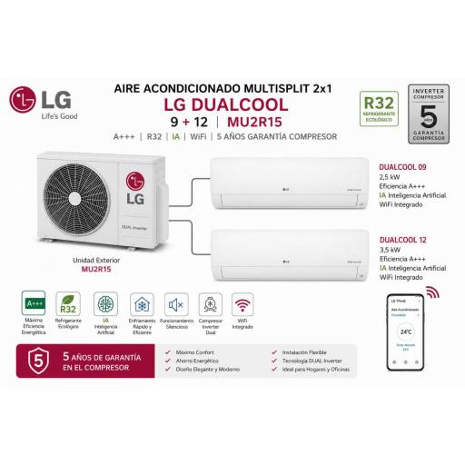 MultiSplit 2x1 LG Dualcool 9 + Dualcool12 + MU2R15 A+++