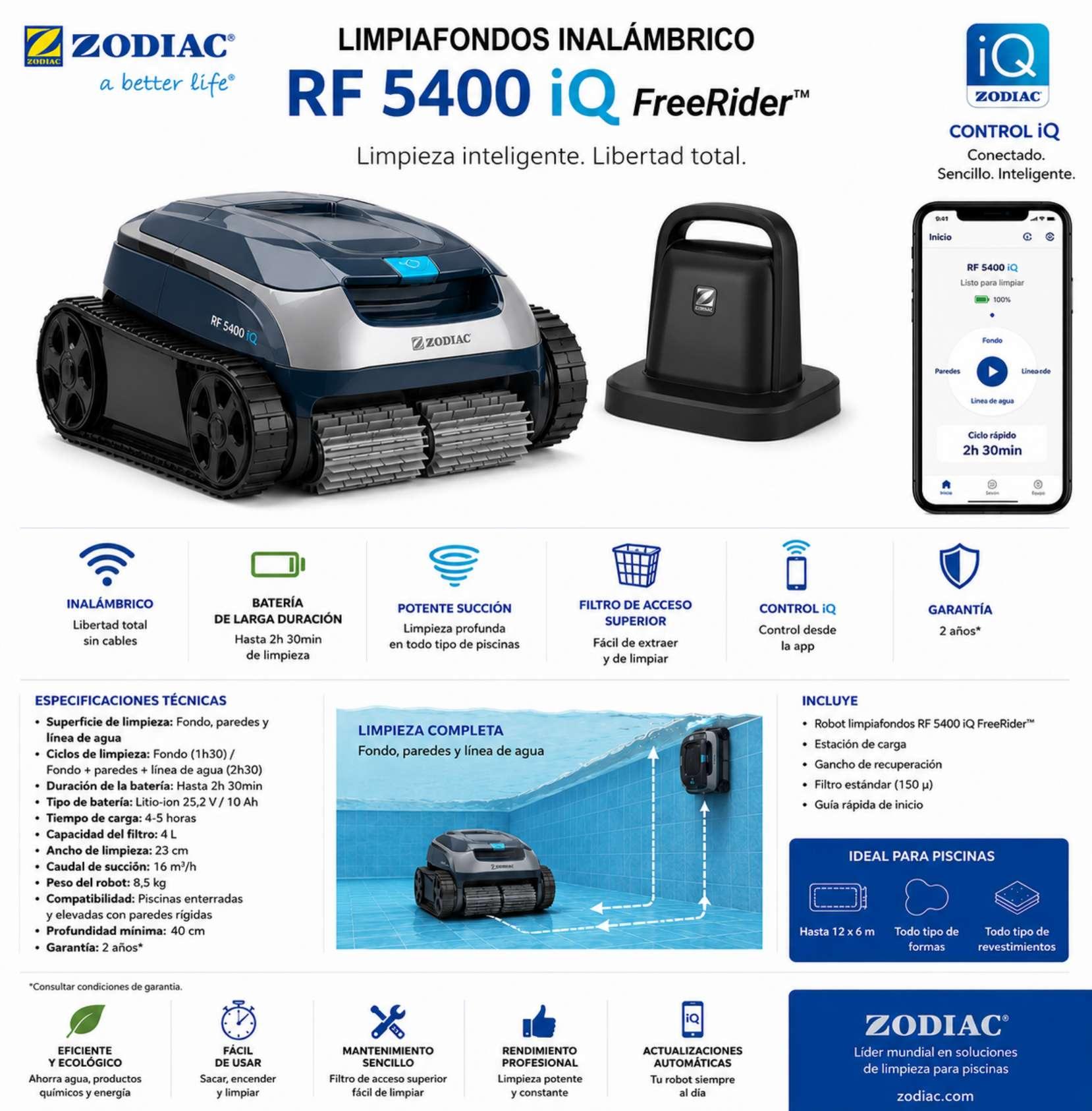 Limpiafondos Inalámbrico Zodiac RF 5400 iQ FreeRider